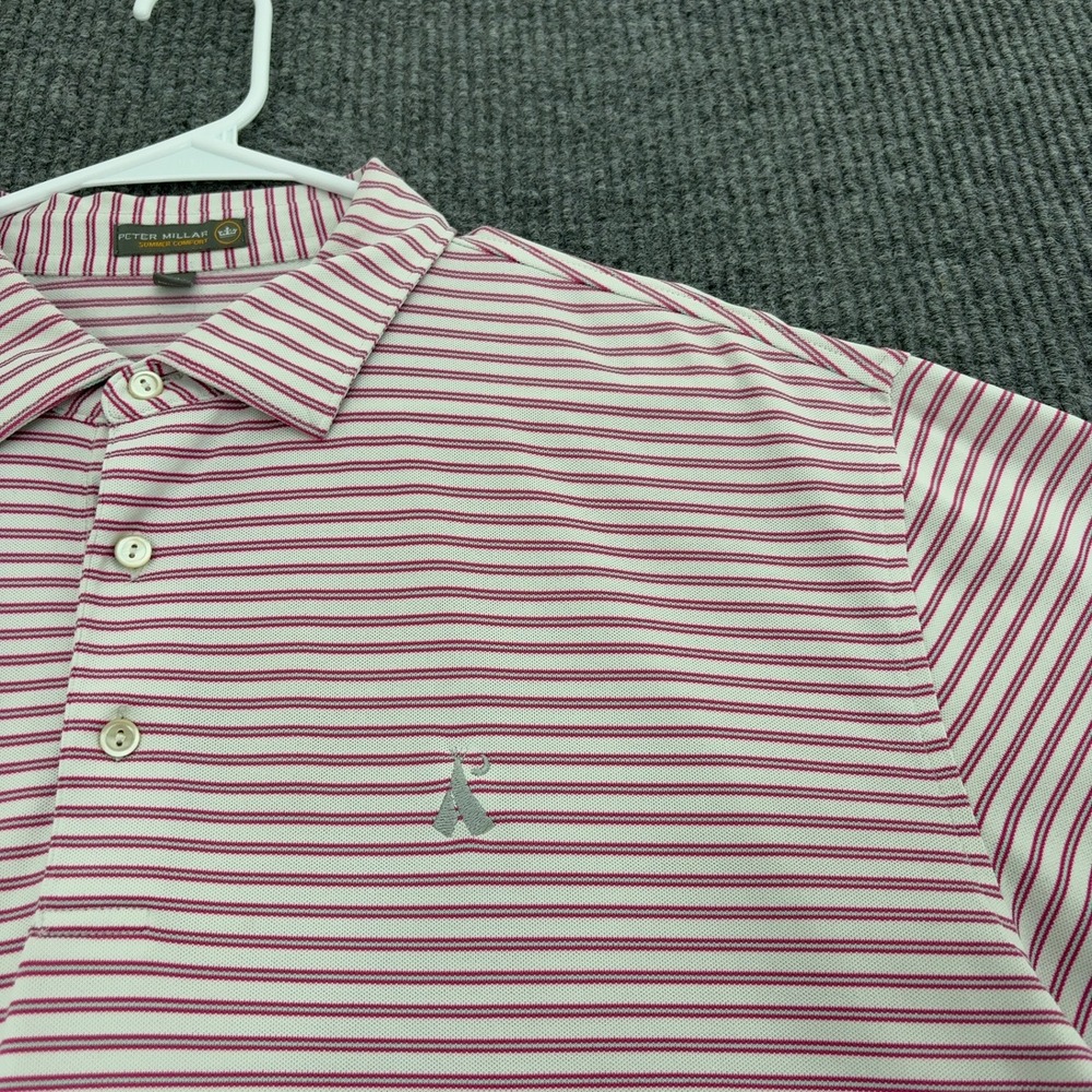 Peter Millar Polo Shirt Mens XL Pink White Striped Golf Casual Preppy